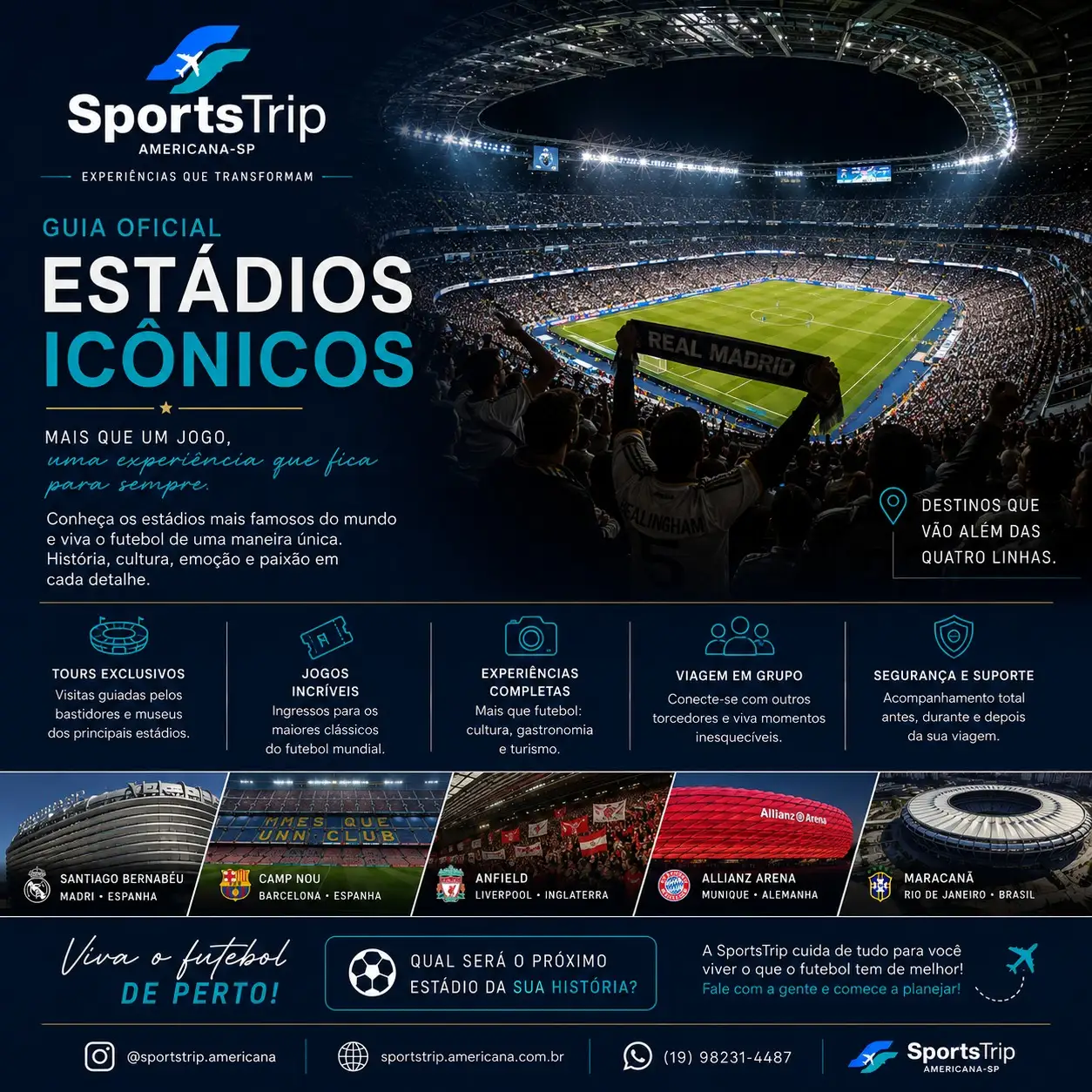 Composição editorial com estádios esportivos